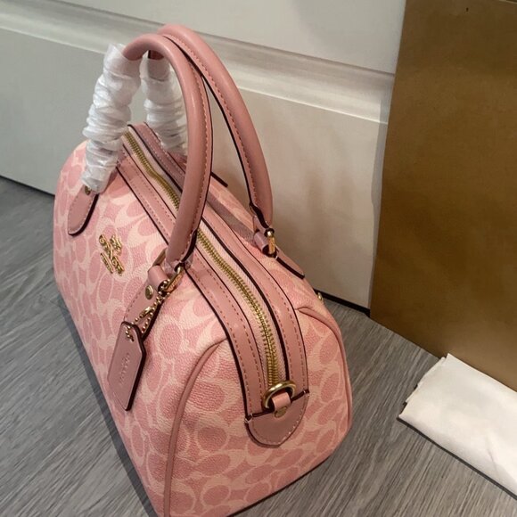 NWT Coach Rowan Satchel Bag In Signature Canvas Powder/Pink - Picture 6 of 9
